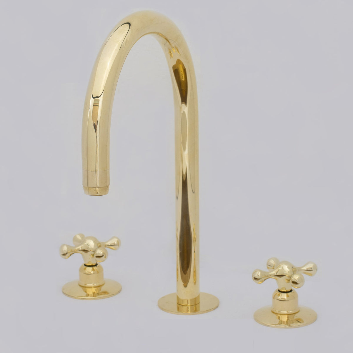 Unlacquered Brass Widespread Kitchen Faucet, Solid Brass 3-Holes Deck Mount Faucet, Simple Cross Handles