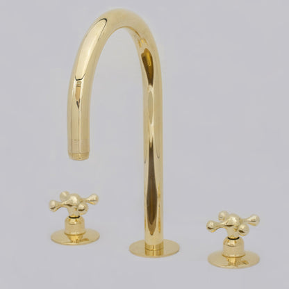 Unlacquered Brass Widespread Kitchen Faucet, Solid Brass 3-Holes Deck Mount Faucet, Simple Cross Handles
