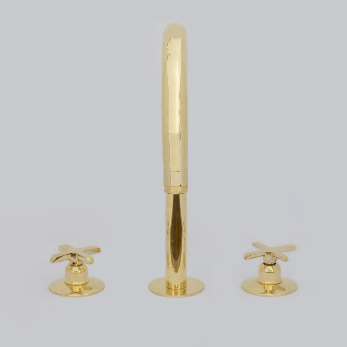 Unlacquered Brass Widespread Kitchen Faucet, Solid Brass 3-Holes Deck Mount Faucet, Simple Cross Handles