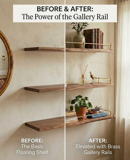 Solid Brass Gallery Rail for Kitchen Shelves & Mantels