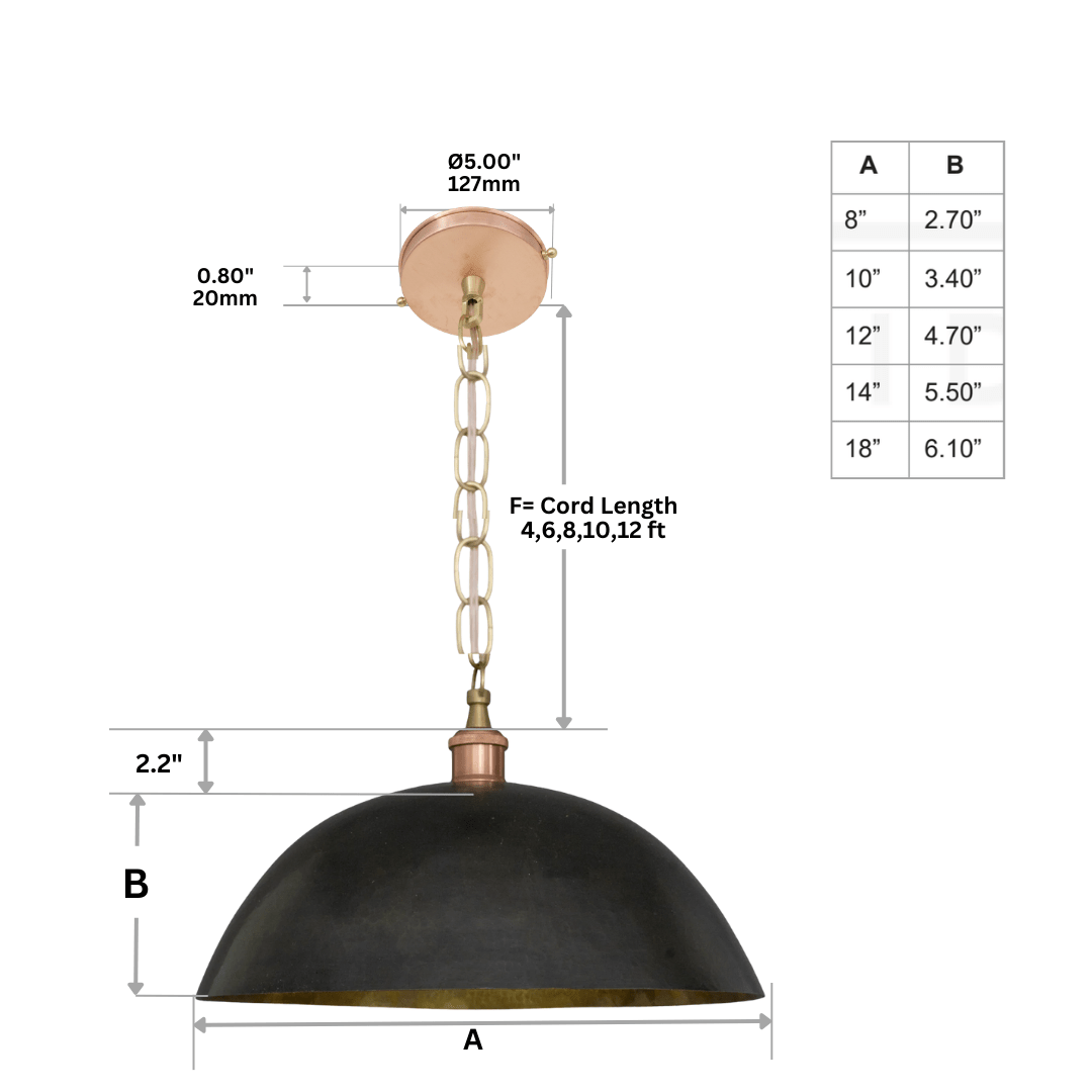 Vintage Oiled Brass Dome Pendant – Hand-Hammered Brass Interior Hanging Light