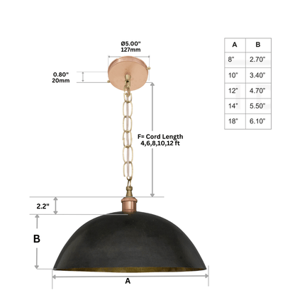 Vintage Oiled Brass Dome Pendant – Hand-Hammered Brass Interior Hanging Light