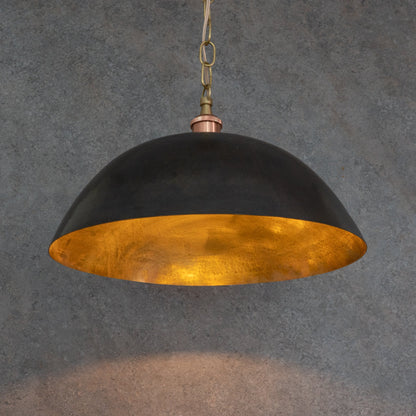 Vintage Oiled Brass Dome Pendant – Hand-Hammered Brass Interior Hanging Light