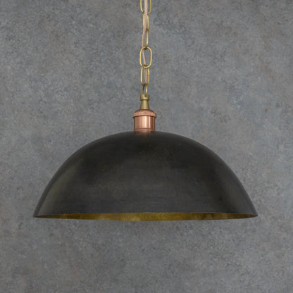 Vintage Oiled Brass Dome Pendant – Hand-Hammered Brass Interior Hanging Light
