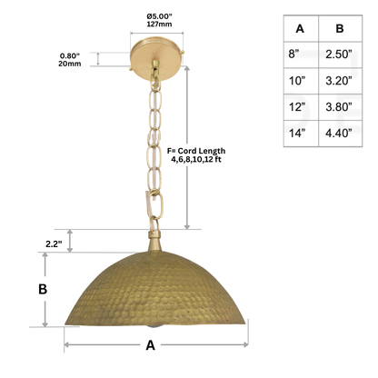 Weathered Antique Brass Dome Pendant - Hammered Moroccan Brass Light