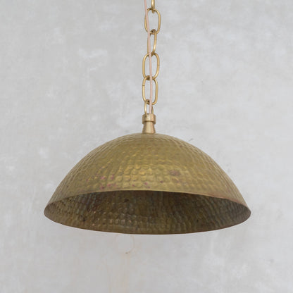 Weathered Antique Brass Dome Pendant - Hammered Moroccan Brass Light