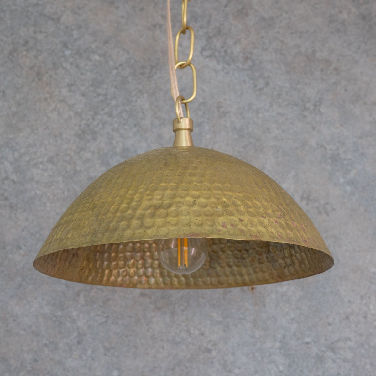 Weathered Antique Brass Dome Pendant - Hammered Moroccan Brass Light