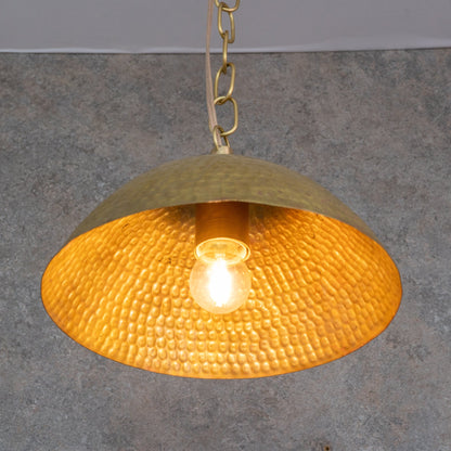 Weathered Antique Brass Dome Pendant - Hammered Moroccan Brass Light
