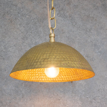 Weathered Antique Brass Dome Pendant - Hammered Moroccan Brass Light
