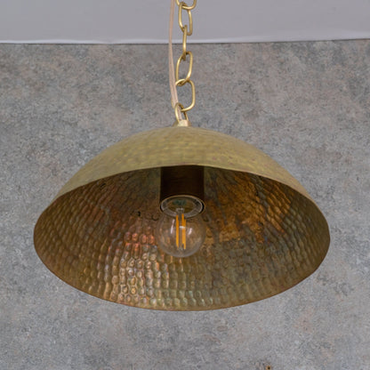 Weathered Antique Brass Dome Pendant - Hammered Moroccan Brass Light