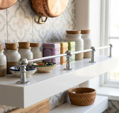 Solid Brass Gallery Rail in Polished Chrome Finish – Shelf Railing for Kitchen & Bath