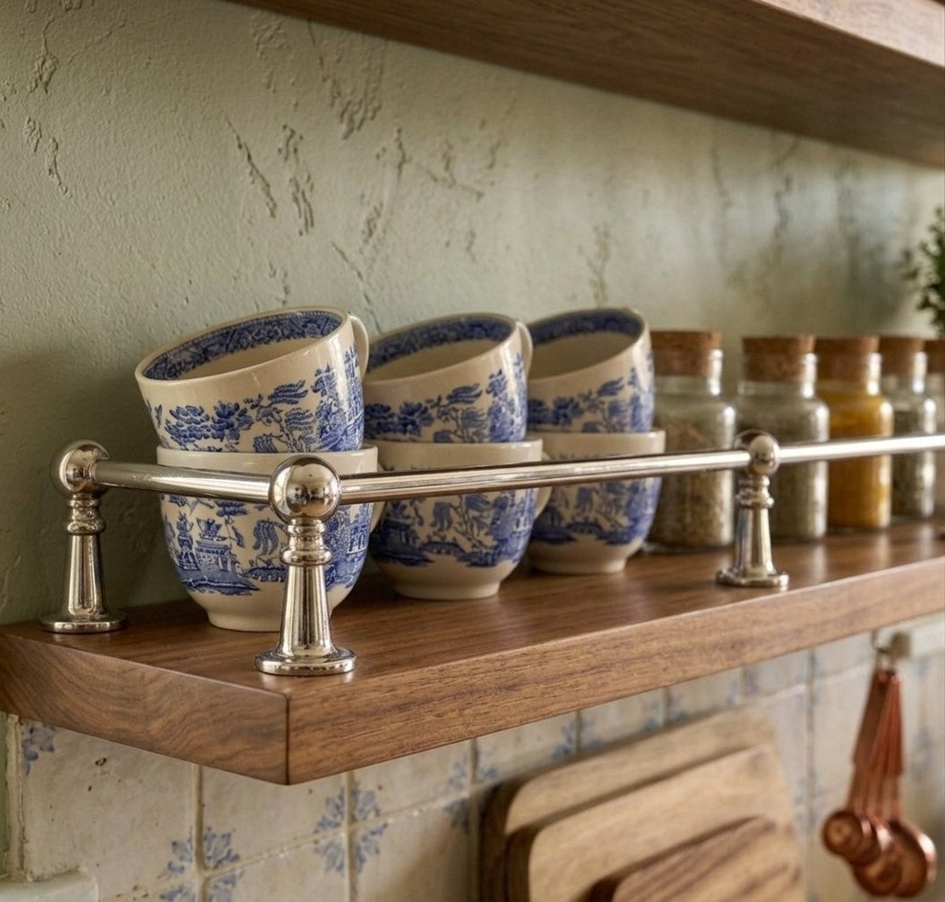 Solid Brass Gallery Rail in Polished Chrome Finish – Shelf Railing for Kitchen & Bath