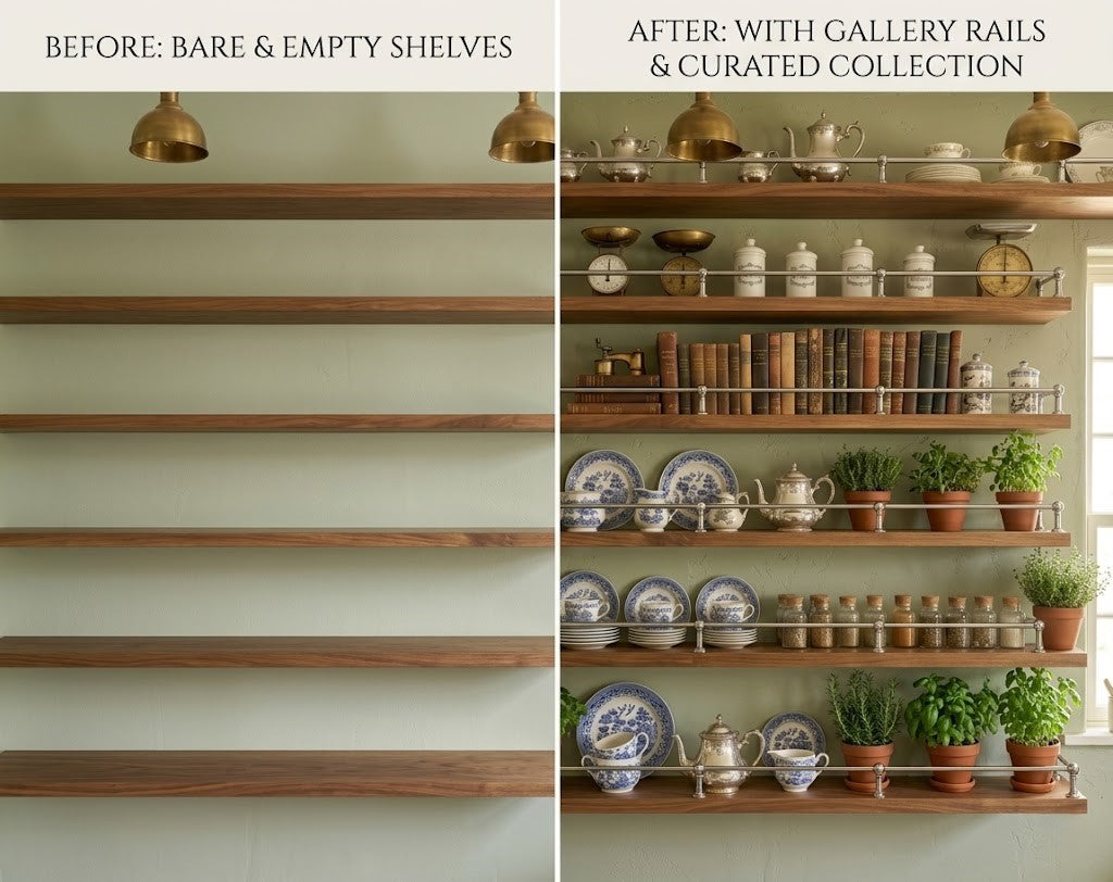 Solid Brass Gallery Rail in Polished Chrome Finish – Shelf Railing for Kitchen & Bath