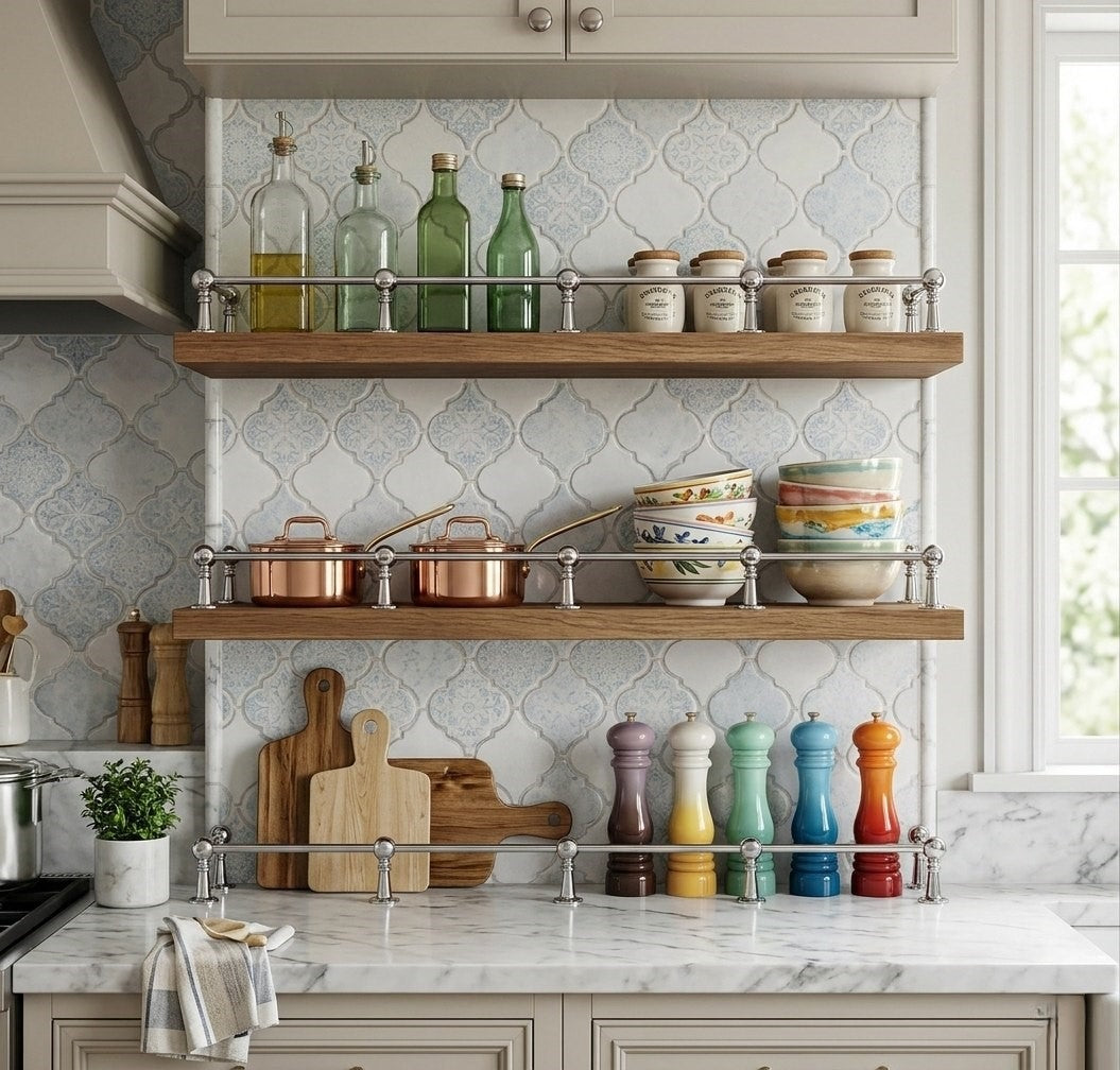 Solid Brass Gallery Rail in Polished Chrome Finish – Shelf Railing for Kitchen & Bath