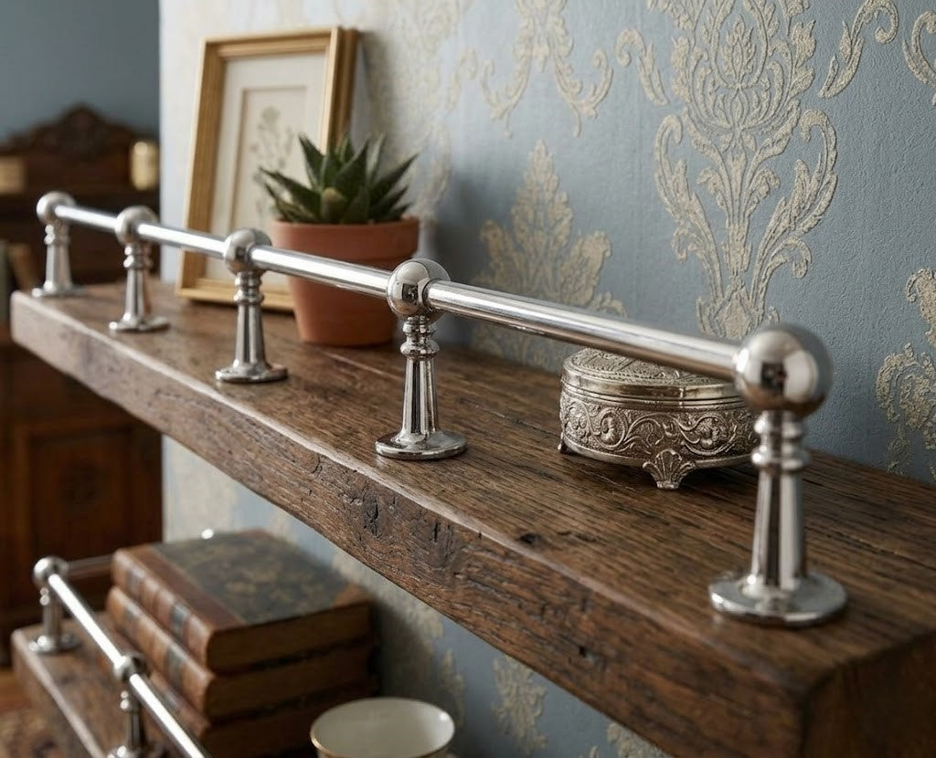 Solid Brass Gallery Rail – Kitchen Shelf Rail with Posts – Handmade Brass Shelf Guard – Decorative Shelf Railing