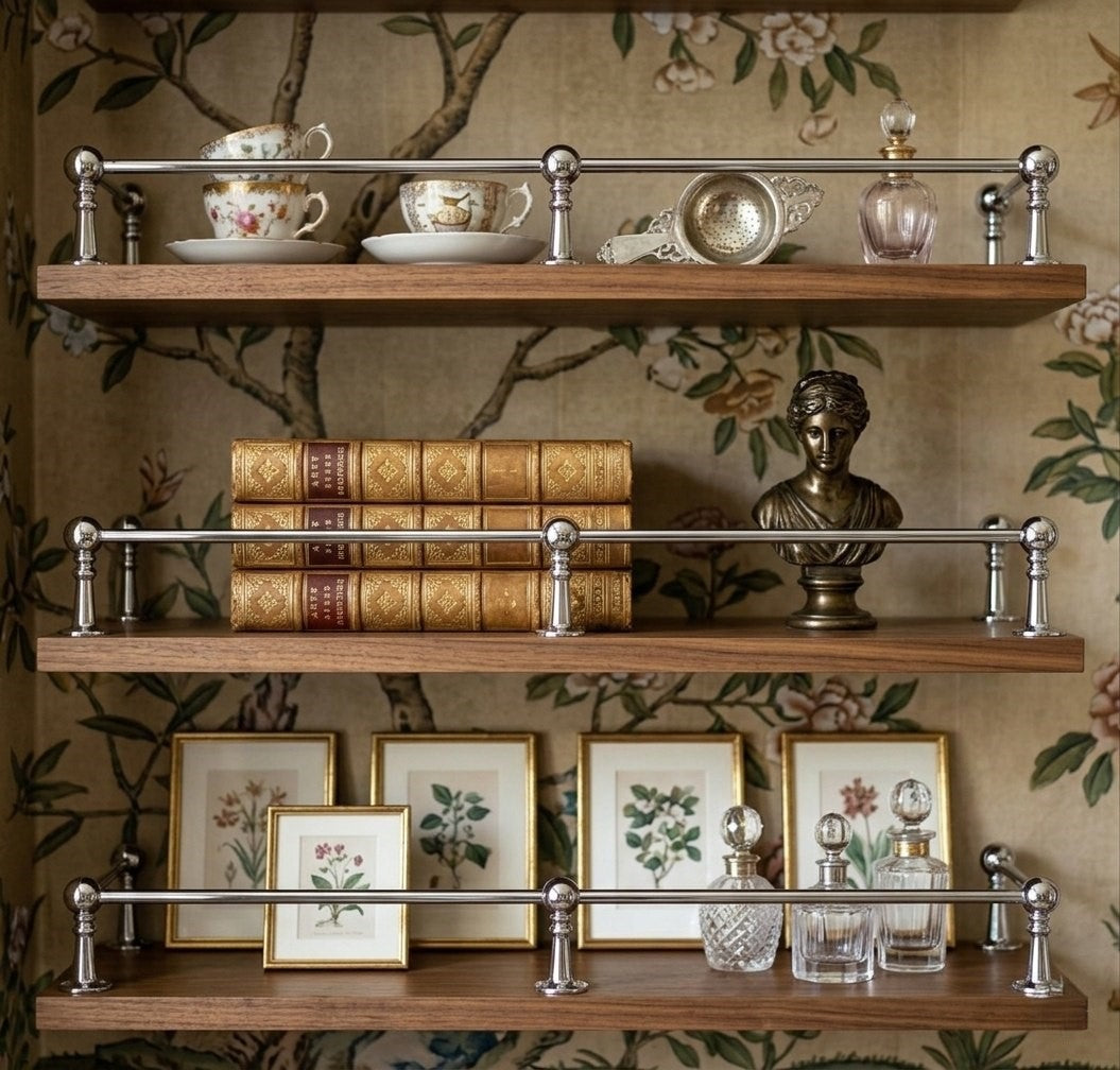 Solid Brass Gallery Rail – Kitchen Shelf Rail with Posts – Handmade Brass Shelf Guard – Decorative Shelf Railing