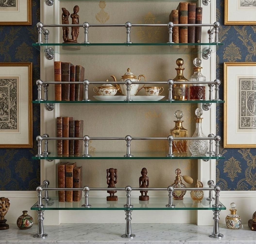 Solid Brass Gallery Rail – Kitchen Shelf Rail with Posts – Handmade Brass Shelf Guard – Decorative Shelf Railing
