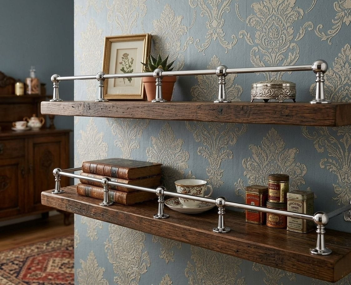 Solid Brass Gallery Rail – Kitchen Shelf Rail with Posts – Handmade Brass Shelf Guard – Decorative Shelf Railing